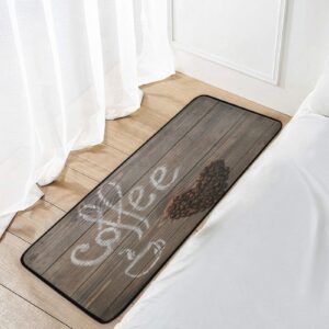 Coffee Beans Heart Brown Wooden Board Kitchen Rugs Floor Mat Anti Fatigue Kitchen Mats Non Skid Washable Bath Rug Runner Doormats Carpet Sink Mat Home Decor 39 X 20 inch