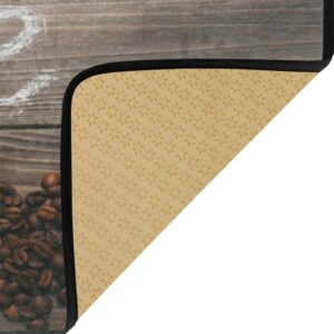 Coffee Beans Heart Brown Wooden Board Kitchen Rugs Floor Mat Anti Fatigue Kitchen Mats Non Skid Washable Bath Rug Runner Doormats Carpet Sink Mat Home Decor 39 X 20 inch