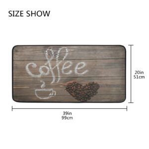 Coffee Beans Heart Brown Wooden Board Kitchen Rugs Floor Mat Anti Fatigue Kitchen Mats Non Skid Washable Bath Rug Runner Doormats Carpet Sink Mat Home Decor 39 X 20 inch