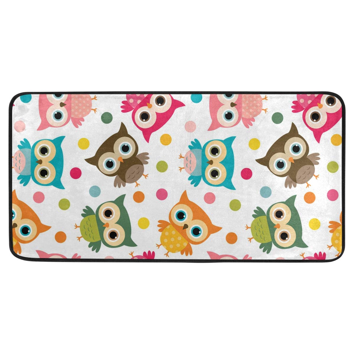 ZZAEO Kitchen Rugs Cute Seamless Colorful Owl Dot, 39 x 20 inch Kitchen Floor Mat Non Slip Standing Mat