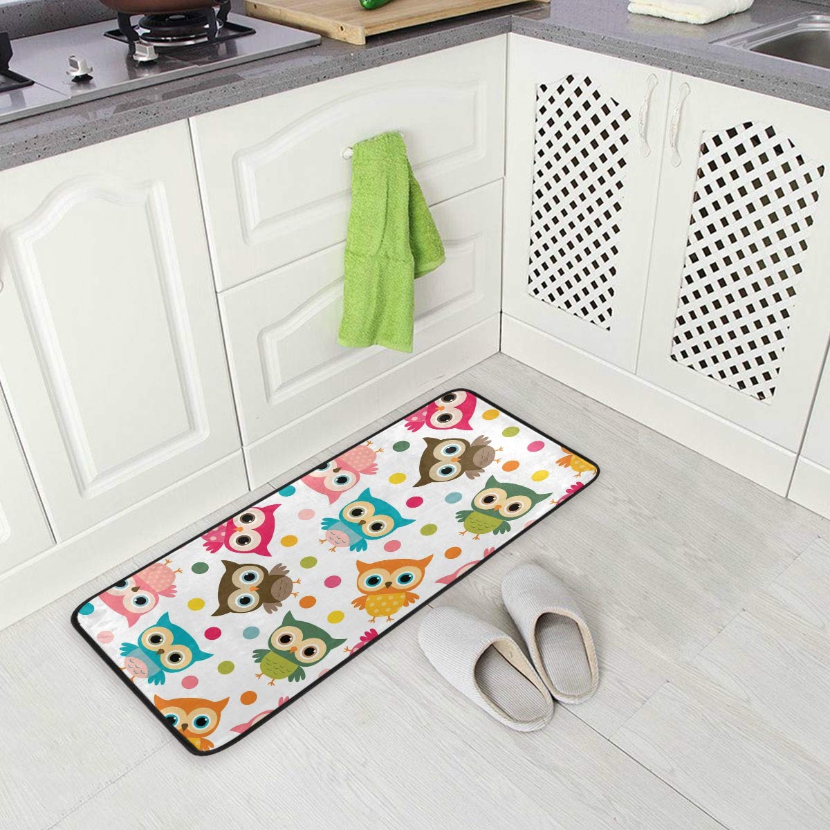 ZZAEO Kitchen Rugs Cute Seamless Colorful Owl Dot, 39 x 20 inch Kitchen Floor Mat Non Slip Standing Mat