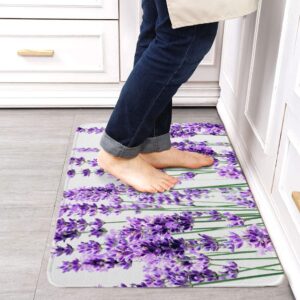 Door mat Kitchen Rug Idyllic Purple Lavender Flowers,Non Slip Door Mat Absorbent Front Carpet Country Floral Blooming,Soft Floor Mats for Bathroom Living Room Hallway Decor 18x30In