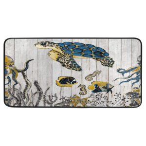 sea turtle bathroom area rugs fish seahorses octopus coral on wooden bath runner floor mat washable non-slip shower carpet for kitchen living room 39x20 inch