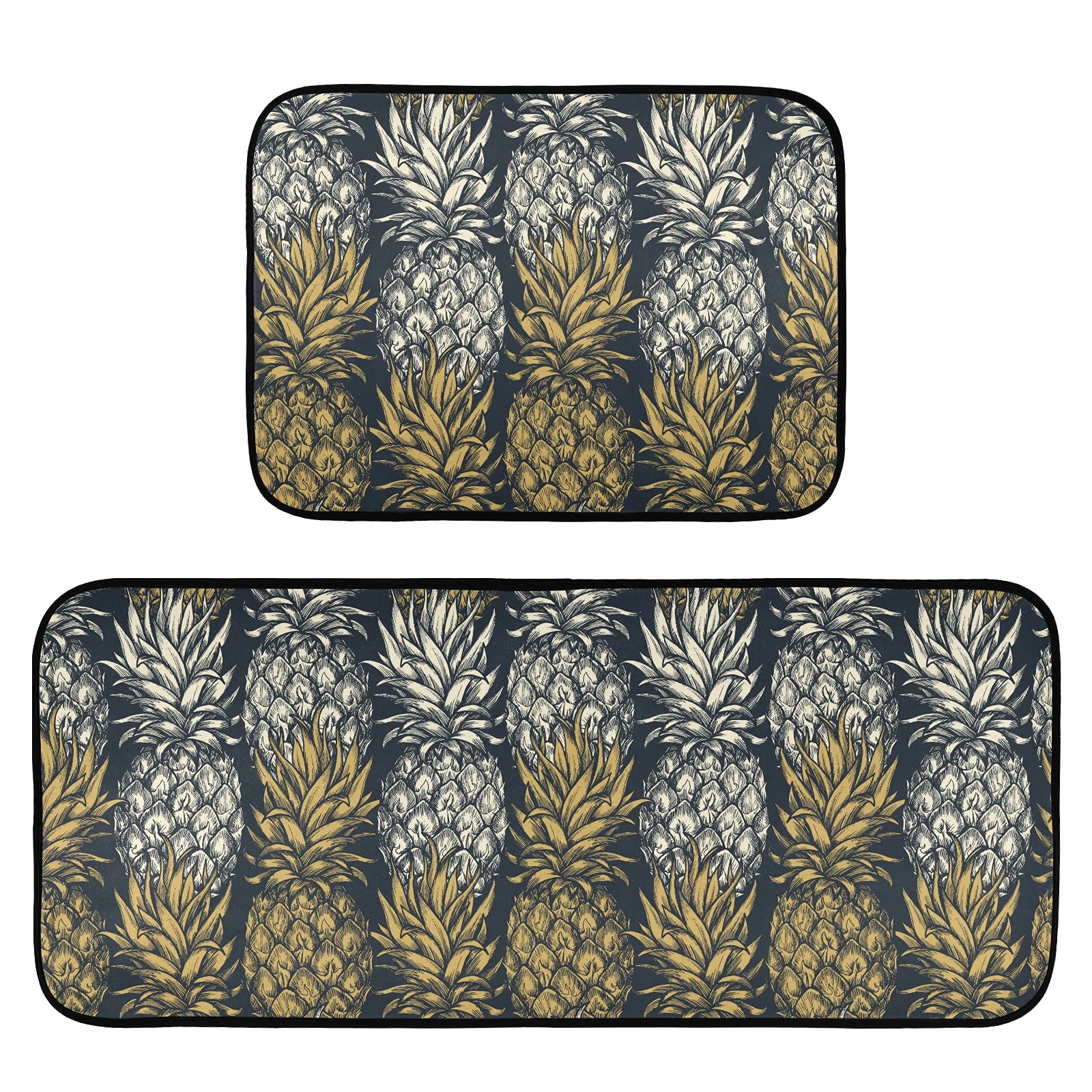 ALAZA Exotic Pineapple Kitchen Rug Set, 2 Piece Set, Non-Slip Floor Mat for Living Room Bedroom Dorm Home Decor, 19.7 x 27.6 Inch + 19.7 x 47.2 Inch