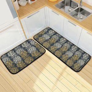 ALAZA Exotic Pineapple Kitchen Rug Set, 2 Piece Set, Non-Slip Floor Mat for Living Room Bedroom Dorm Home Decor, 19.7 x 27.6 Inch + 19.7 x 47.2 Inch