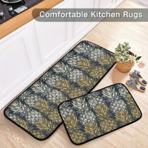 ALAZA Exotic Pineapple Kitchen Rug Set, 2 Piece Set, Non-Slip Floor Mat for Living Room Bedroom Dorm Home Decor, 19.7 x 27.6 Inch + 19.7 x 47.2 Inch