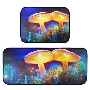 emelivor fantasy glowing mushrooms kitchen rugs and mats set 2 piece non slip washable runner rug set of 2 for kitchen floor home decorative laundry