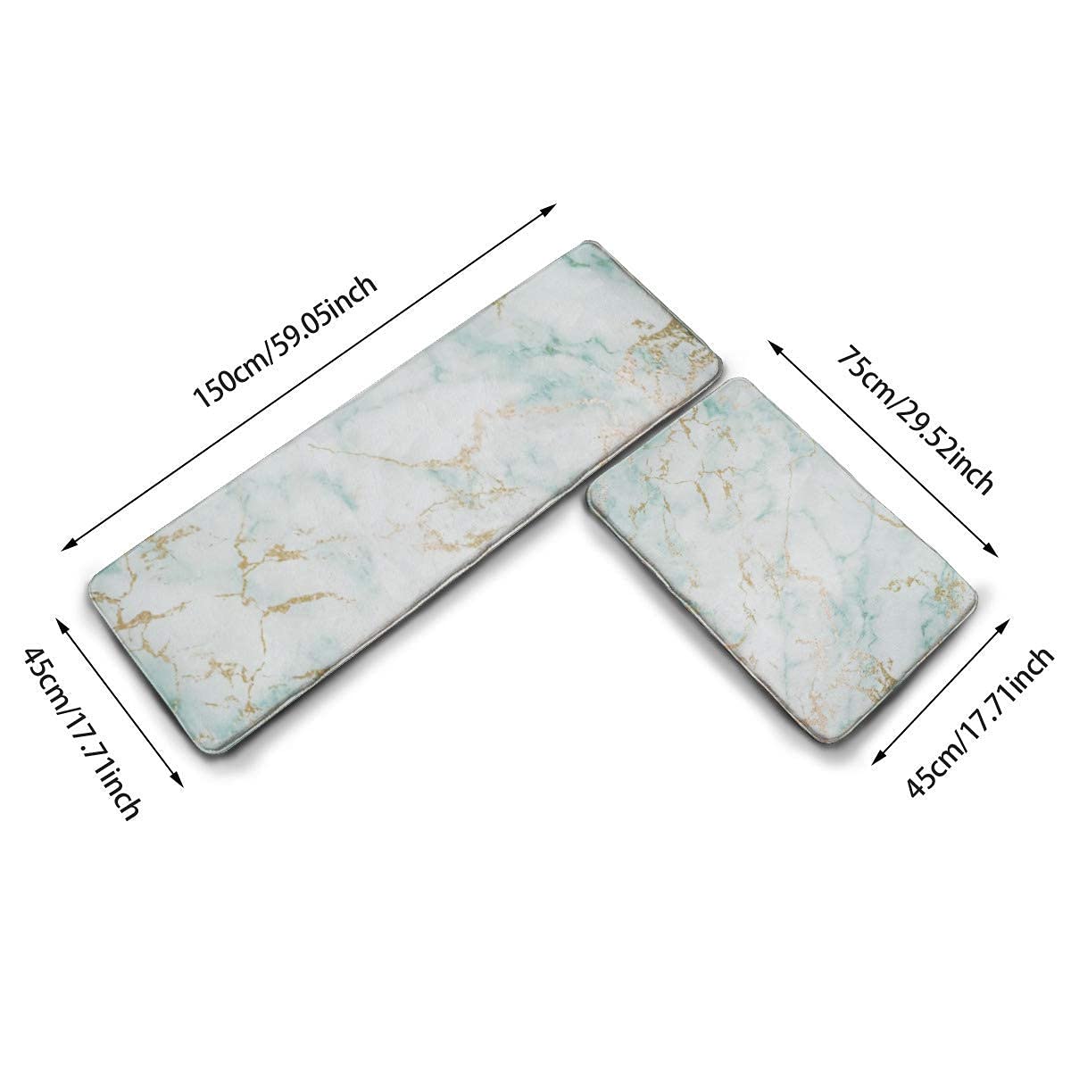 Mouthdodo 2 Pcs Kitchen Rug Set, White Mint Green Marble Gold Gray Glam Non-Slip Kitchen Mats and Rugs Soft Flannel Non-Slip Area Runner Rugs Washable Durable Doormat Carpet, OneSize