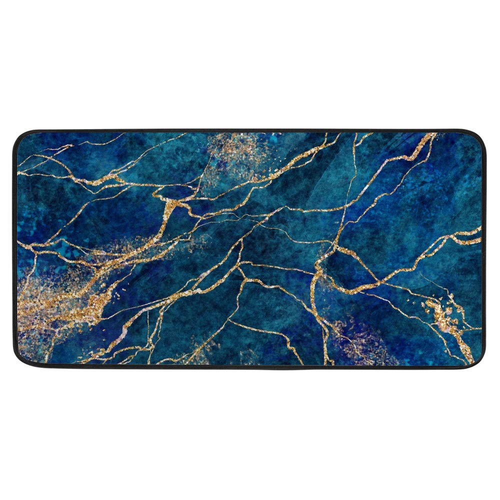 ZHIMI Kitchen Rug Anti Fatigue Kitchen Floor Mat Blue Marble with Gold Long Carpet Non-Slip Laundry Standing Runner Rug Rectangle Entryway Mat 39 x 20 Inch