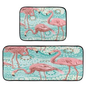 xigua 2 pieces tropical plants flamingos kitchen rugs and mats set absorbent soft microfiber bath mat non-slip doormat laundry runner set, 19.7"x47.2"+19.7"x27.6"