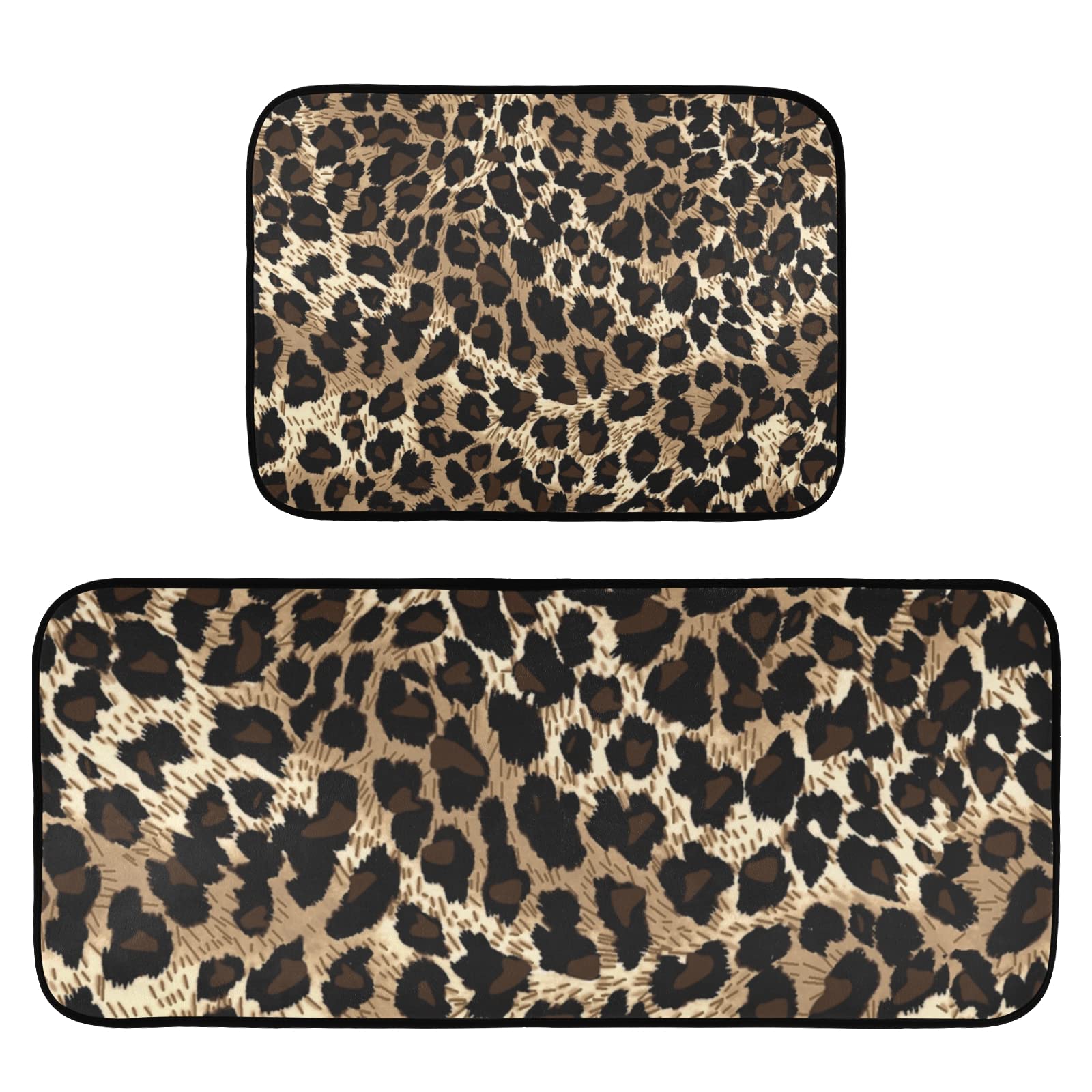 ALAZA Vintage Leopard Spot Pattern Kitchen Rug Set, 2 Piece Set, Non-Slip Floor Mat for Living Room Bedroom Dorm Home Decor, 19.7 x 27.6 Inch + 19.7 x 47.2 Inch