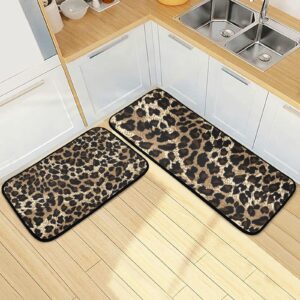 ALAZA Vintage Leopard Spot Pattern Kitchen Rug Set, 2 Piece Set, Non-Slip Floor Mat for Living Room Bedroom Dorm Home Decor, 19.7 x 27.6 Inch + 19.7 x 47.2 Inch