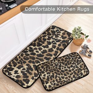 ALAZA Vintage Leopard Spot Pattern Kitchen Rug Set, 2 Piece Set, Non-Slip Floor Mat for Living Room Bedroom Dorm Home Decor, 19.7 x 27.6 Inch + 19.7 x 47.2 Inch