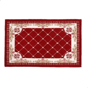 tyrafry 19.6'' x 31.4'' classic traditional area rug kitchen rug slip resistant durable floor mat soft plush machine washable microfiber doormat, red