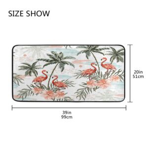 MOYYO Kitchen Mat Summer Beach Palm Trees Pink Flamingo Kitchen Rug Mat Anti-Fatigue Comfort Floor Mat Non Slip Oil Stain Resistant Easy to Clean Kitchen Rug Bath Rug Carpet for Indoor Outdoor