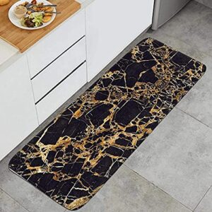 yguii kitchen mat kitchen rugs set non-slip floor mats long doormat bathroom floor runner area rug set kitchen carpet, 15.7" x 47.2" black and gold marble pattern