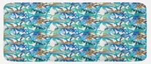 ambesonne palm leaf kitchen mat, tropical summer print with palm abstract nature pattern fantasy dream, plush decorative kitchen mat with non slip backing, 47" x 19", blue mint green orange