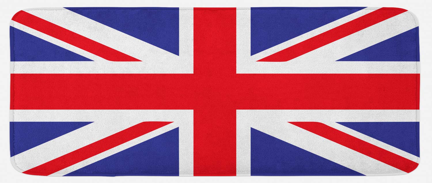 Ambesonne Union Jack Kitchen Mat, Classic Traditional Flag United Kingdom Modern British Loyalty, Plush Decorative Kitchen Mat with Non Slip Backing, 47" X 19", Blue Red