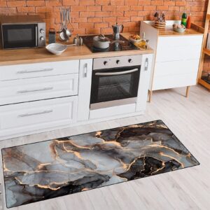 TsyTma Natural Fluid Marble Kitchen Rug Translucent Metallic Swirls Floor Mats Washable Non-Slip Bathroom Rug Runner Laundry Room Home Decor 39x20 Inch