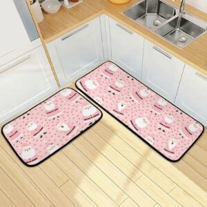 exnundod pink winter santa claus kitchen mat rugs, cartoon cute floor runner non slip comfort mat for living room laundry room hallway home decor