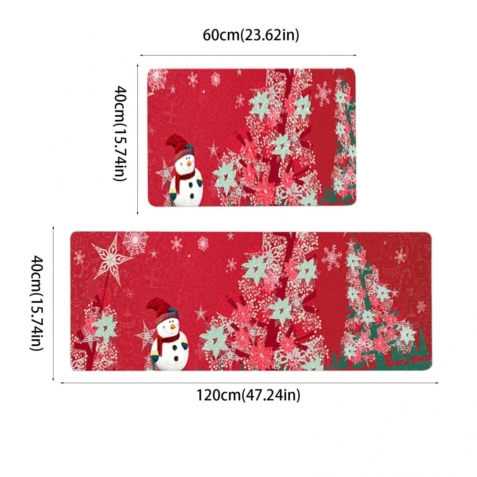 ROTORS Decorative Christmas Kitchen Mats Set of 2, Christmas New Year Snow Yard Kitchen Rug with Non-Slip Rubber, Gnome Seasonal Decorative Red Floor Mat Doormat