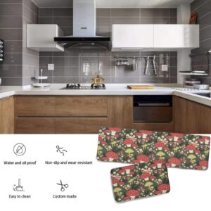 YouTary Mushrooms Pattern Kitchen Rug Set 2 PCS Floor Mats Washable Non-Slip Soft Flannel Runner Rug Doormat Carpet for Floor Home Bathroom, 17" x 47"+17" x 24"-M