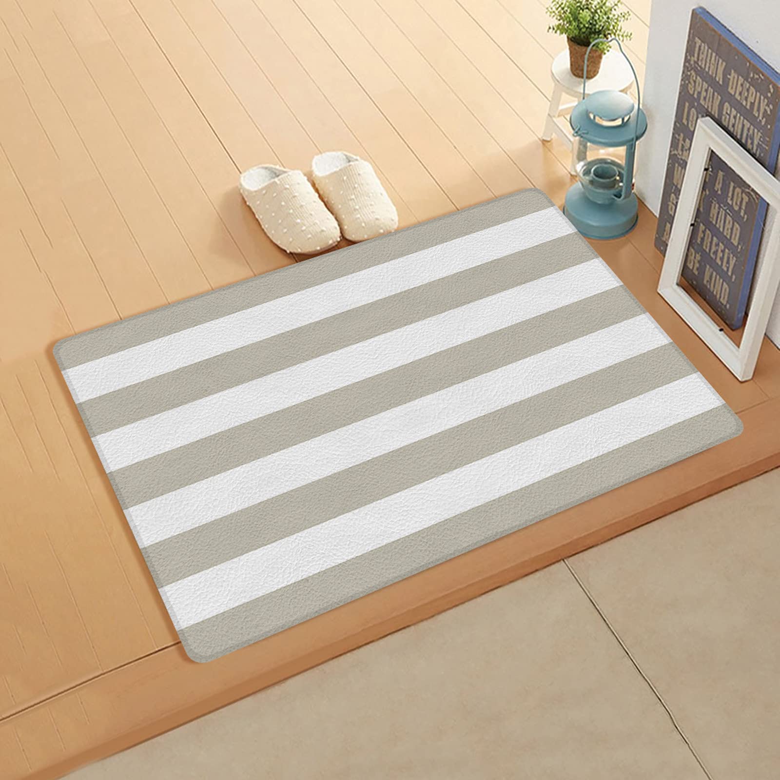 Beige Geometric Stripe Farm House Antifatigue Kitchen Bath Door Mat Cushioned Runner Rug,Washable Welcome Floor Sink Mat,Rustic Contemporary Waterproof Non-Slip Comfort Standing Doormat,18"x47"