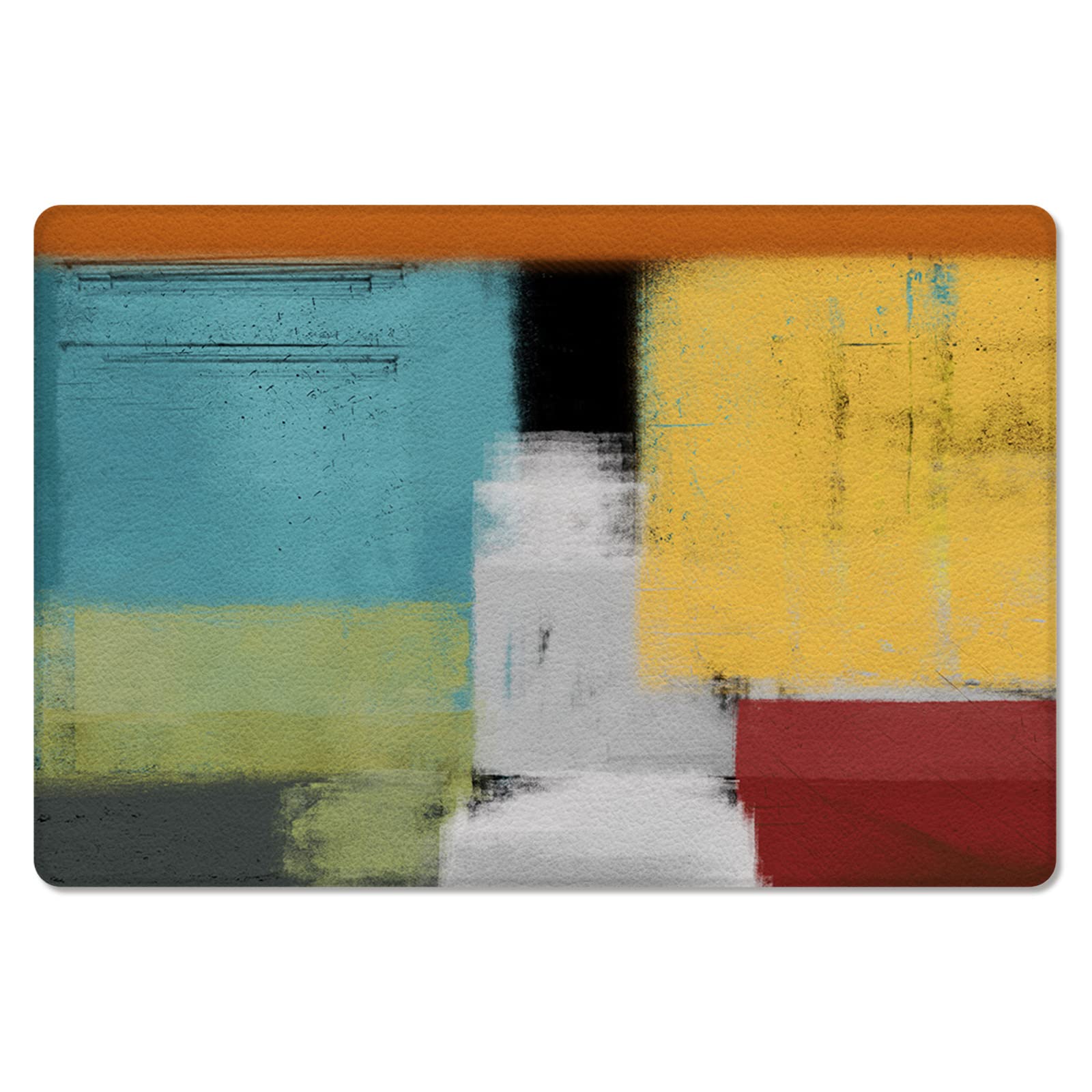 Teal Green Antifatigue Kitchen Bath Door Mat Cushioned Runner Rug,Washable Welcome Floor Sink Mat,Abstract Geometric Orange Red Black White Painting Art Waterproof Comfort Standing Doormat,18"x47"