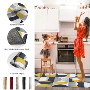 Middle Ages Kitchen Rug Set 2 Piece, Non Slip Kitchen Rugs and Mats Cushioned Anti Fatigue Kitchen Floor Mat Comfort Standing Kitchen Mat Set Yellow Grey Geometric Circle Vintage Art Pattern