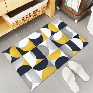 Middle Ages Kitchen Rug Set 2 Piece, Non Slip Kitchen Rugs and Mats Cushioned Anti Fatigue Kitchen Floor Mat Comfort Standing Kitchen Mat Set Yellow Grey Geometric Circle Vintage Art Pattern