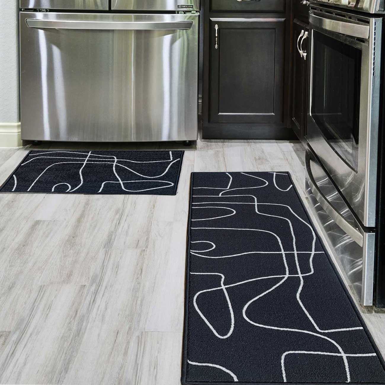 Kitchen Rugs and Mats Laundry Rugs Nylon Kitchen Mat Non Slip Machine Washable Runner Carpets Kitchen Office,24"x16"/Black Line