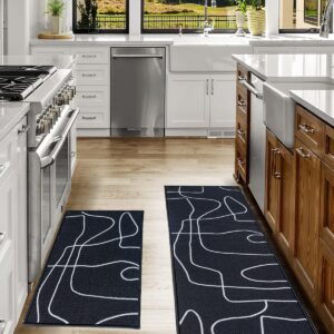 Kitchen Rugs and Mats Laundry Rugs Nylon Kitchen Mat Non Slip Machine Washable Runner Carpets Kitchen Office,24"x16"/Black Line