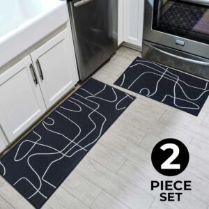 Kitchen Rugs and Mats Laundry Rugs Nylon Kitchen Mat Non Slip Machine Washable Runner Carpets Kitchen Office,24"x16"/Black Line