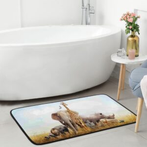 Pardick Rhinoceros Elephant Kitchen Rugs and Mats, African Animal Non Slip Washable Absorbent Area Rugs Anti Fatigue Kitchen Mat Memory Foam Doormat Runner Rug for Floor Kitchen Bathroom 39X20in