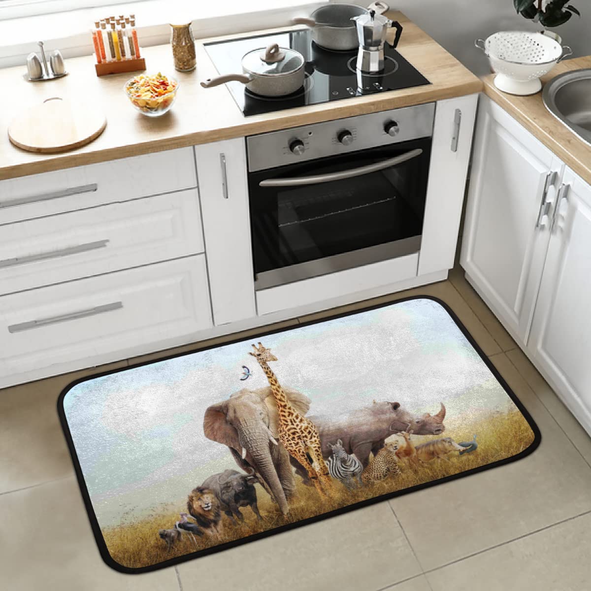 Pardick Rhinoceros Elephant Kitchen Rugs and Mats, African Animal Non Slip Washable Absorbent Area Rugs Anti Fatigue Kitchen Mat Memory Foam Doormat Runner Rug for Floor Kitchen Bathroom 39X20in