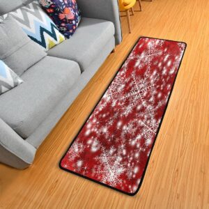 Christmas Runner Rug Snowflakes Red Bath Rug Kitchen Mat Doormat Large Runner Carpet 72" X 24"