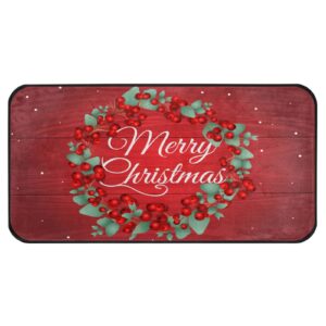 christmas kitchen rugs, merry christmas wreath red doormat bath rugs mat non slip area rugs for bathroom kitchen indoor 39" x 20"