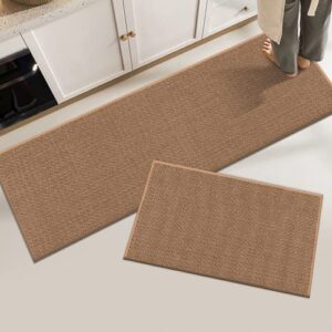 hiroshi kitchen rugs and mats non skid natural rubber twill washable waterproof comfort standing mat runner for kitchen, floor, office, sink, laundry(beige, 17.7*29.5+17.7*47.2)