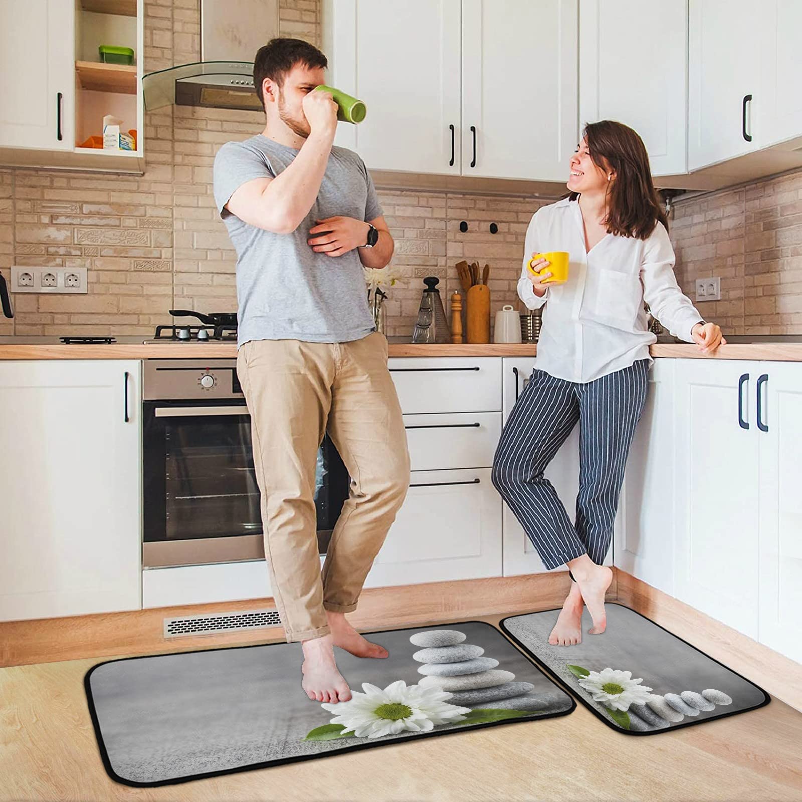 Zen Concepts Kitchen Mat Set of 2 Anti-Fatigue Kitchen Rug Set Non Slip Foam Cushioned Kitchen Runner Rugs and Mats Comfort Standing Mat for Office Laundry Home Decor