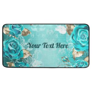 sinestour costom teal rose turquoise kitchen rugs non slip kitchen mats for home decor, washable, 39 x 20 inch