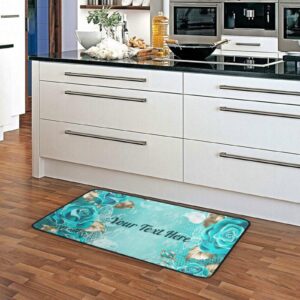 Sinestour Costom Teal Rose Turquoise Kitchen Rugs Non Slip Kitchen Mats for Home Decor, Washable, 39 x 20 Inch