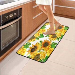 alaza sunflower kitchen rug, yellow sunflower rose non slip bath runner rugs mat for bathroom kitchen indoor floor mats doormat 39"x 20"