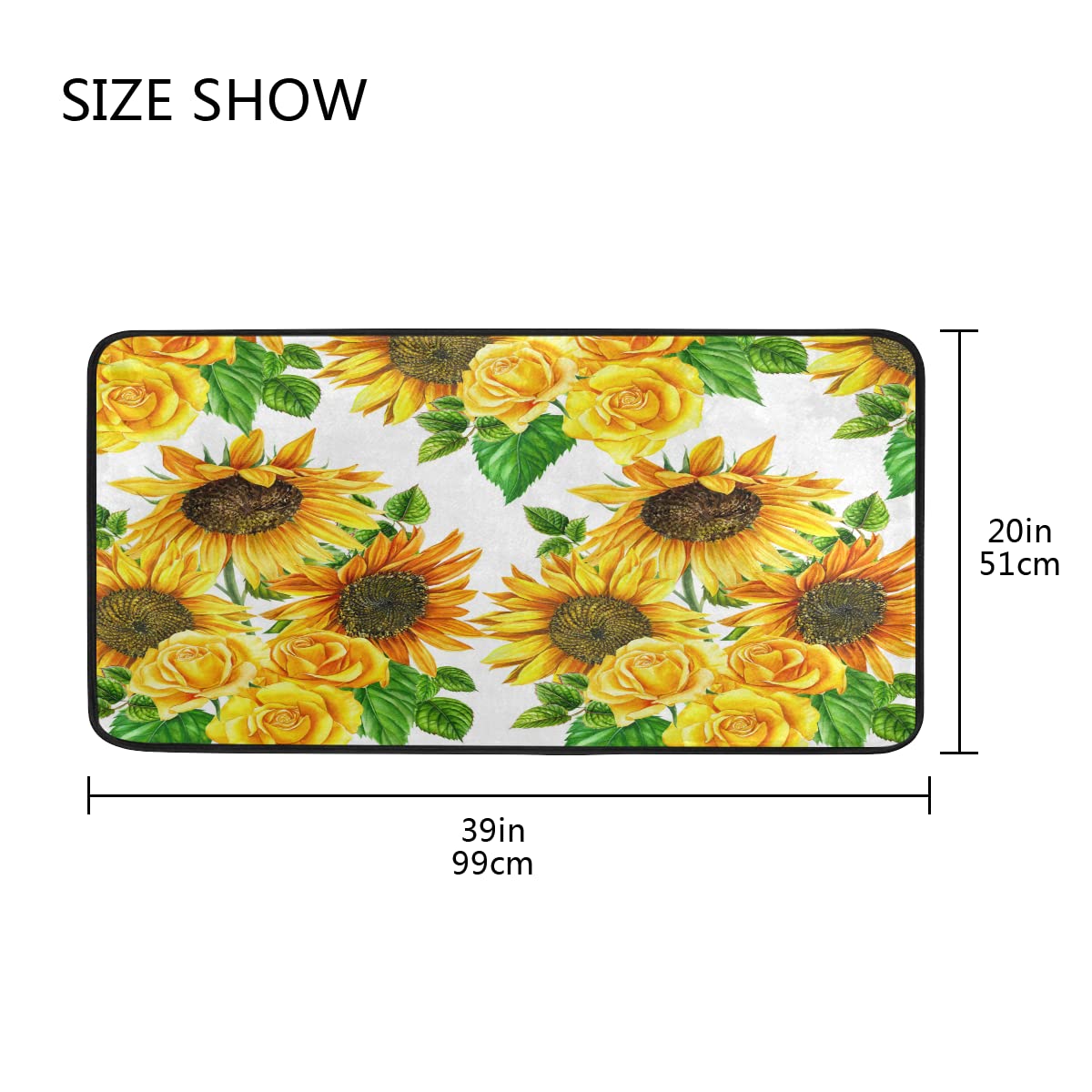 ALAZA Sunflower Kitchen Rug, Yellow Sunflower Rose Non Slip Bath Runner Rugs Mat for Bathroom Kitchen Indoor Floor Mats Doormat 39"x 20"