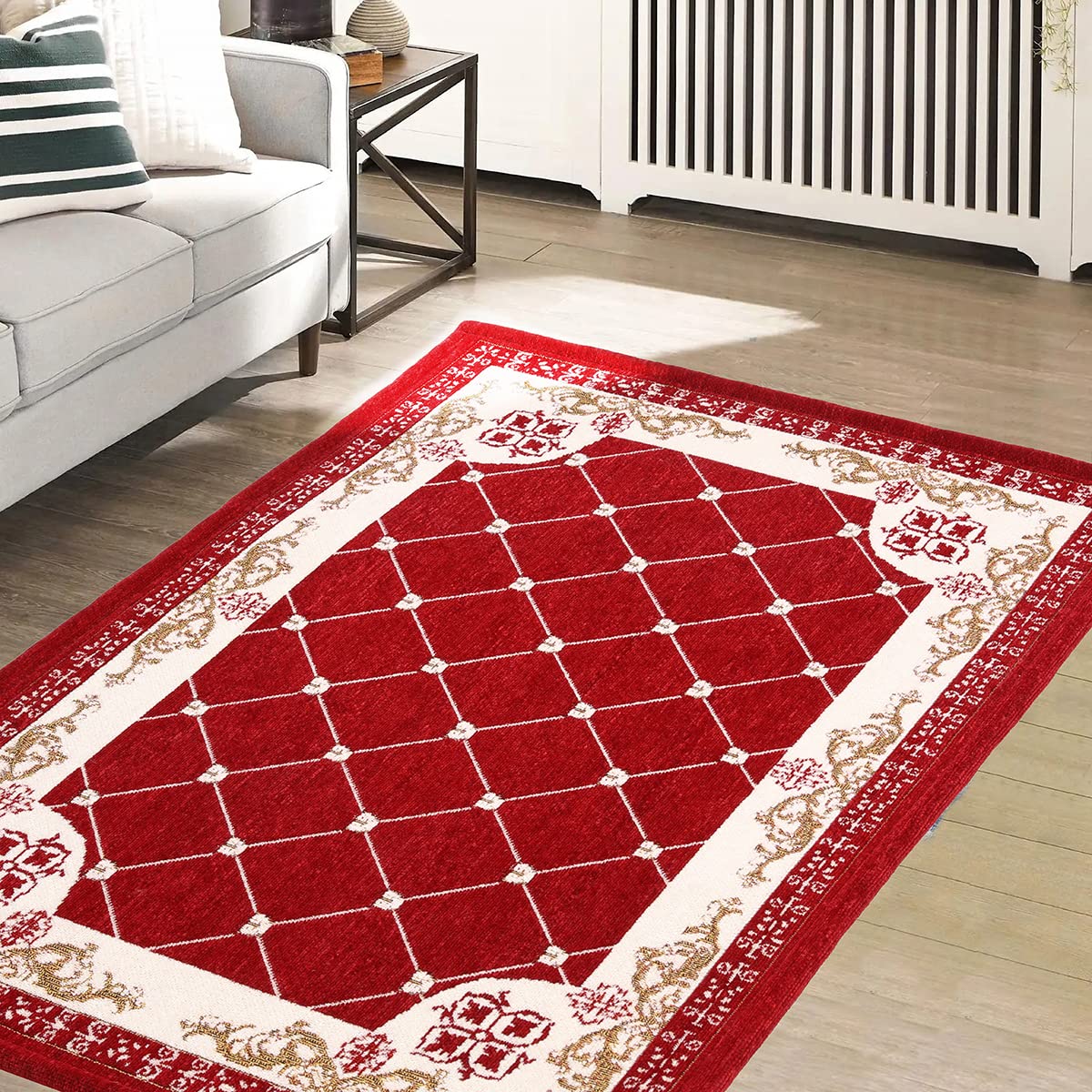 Tyrafry 19.6'' x 47.2'' Traditional Bath Rug Soft Bath Rug Slip Resistant Durable Foot Mat Plaid Bathroom Rug Soft Plush Machine Washable Microfiber Doormat, Red