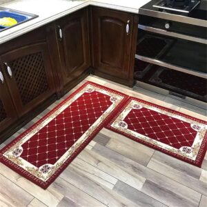 Tyrafry 19.6'' x 47.2'' Traditional Bath Rug Soft Bath Rug Slip Resistant Durable Foot Mat Plaid Bathroom Rug Soft Plush Machine Washable Microfiber Doormat, Red