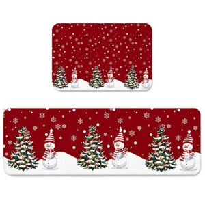 briskdecor christmas kitchen rugs and mats set set of 2 snowflakes christmas tree snowman red floor comfort mats red&green