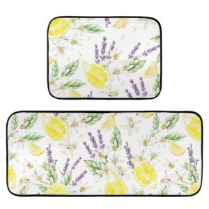 lemon fruits flowers lavender kitchen mat set of 2 anti-fatigue kitchen rug set washable foam cushioned non slip kitchen runner rugs and mats comfort standing mat for floor home decor doormat