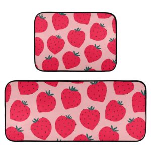domiking cartoon fruit strawberry kitchen mats 2 pieces non-slip anti fatigue kitchen rugs and mats set for floor cushioned standing mats area rug runner for hallyway kitchen bedroom