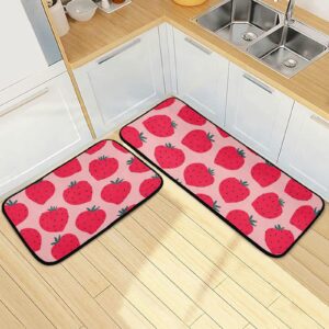 DOMIKING Cartoon Fruit Strawberry Kitchen Mats 2 Pieces Non-Slip Anti Fatigue Kitchen Rugs and Mats Set for Floor Cushioned Standing Mats Area Rug Runner for Hallyway Kitchen Bedroom