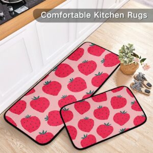 DOMIKING Cartoon Fruit Strawberry Kitchen Mats 2 Pieces Non-Slip Anti Fatigue Kitchen Rugs and Mats Set for Floor Cushioned Standing Mats Area Rug Runner for Hallyway Kitchen Bedroom